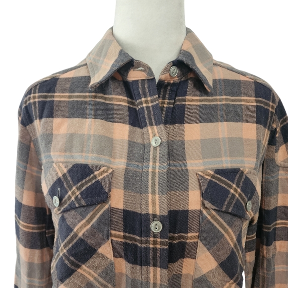 Rag & Bone Cruz Cotton Blend Button Up Flannel Top in Pink Plaid - Picture 4 of 12